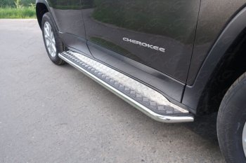 Пороги с площадкой 42,4 мм ТСС Тюнинг Jeep Cherokee KL дорестайлинг (2014-2017) (серые)