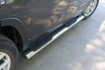 Пороги овальные с накладкой 120х60 мм Sport, Longitude, Limited ТСС Тюнинг Jeep Cherokee KL дорестайлинг (2014-2017) (серые)