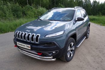 Защита переднего бампера (Trailhawk, двойная 60,3/60,3 мм) ТСС Тюнинг Jeep Cherokee  KL (2014-2017) дорестайлинг (нержавейка)