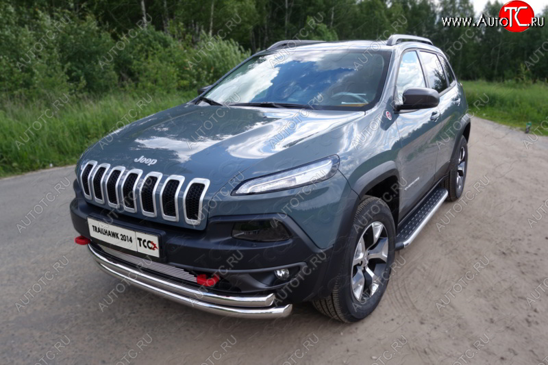 24 999 р. Защита переднего бампера (Trailhawk, двойная 60,3/60,3 мм) ТСС Тюнинг Jeep Cherokee KL дорестайлинг (2014-2017) (нержавейка)  с доставкой в г. Кемерово