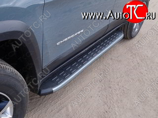 21 999 р. Пороги алюминиевые с пластиковой накладкой (Trailhawk) ТСС Тюнинг  Jeep Cherokee  KL (2014-2017) дорестайлинг (карбон серебро)  с доставкой в г. Кемерово
