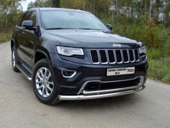 Защита переднего бампера нижняя двойная 76,1*42,2 мм ТСС Тюнинг Jeep Grand Cherokee WK2 1-ый рестайлинг (2013-2018) (нержавейка)