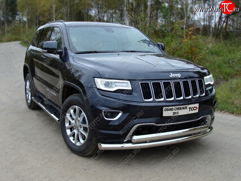29 449 р. Защита передняя нижняя двойная 76,1*75 мм Тюнинг  Jeep Grand Cherokee  WK2 (2013-2018) 1-ый рестайлинг (нержавейка)  с доставкой в г. Кемерово
