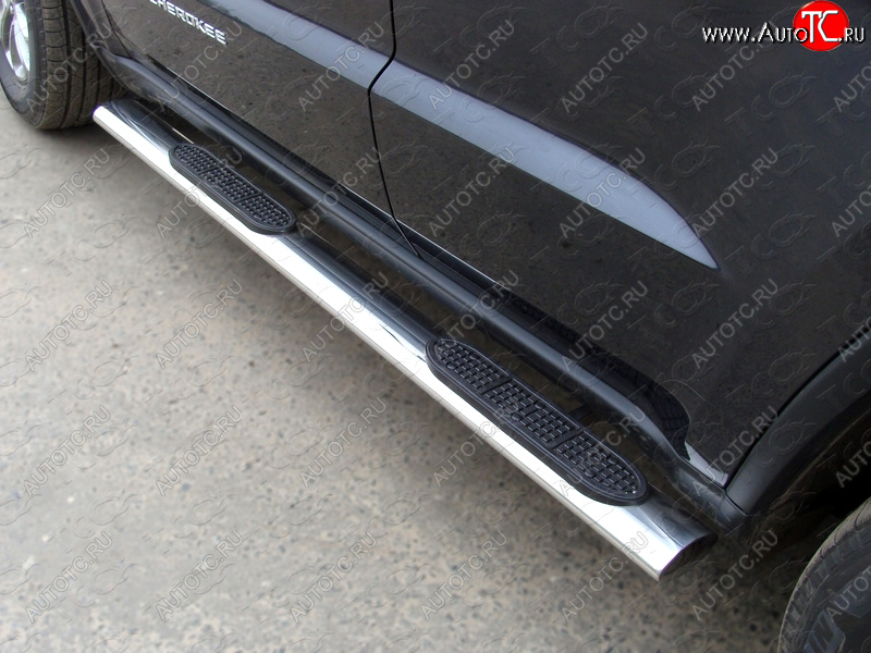 43 949 р. Пороги овальные с накладкой 120х60 мм ТСС Тюнинг Jeep Grand Cherokee WK2 1-ый рестайлинг (2013-2018) (серые)  с доставкой в г. Кемерово