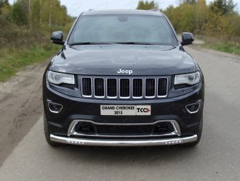 Защита переднего бампера нижняя с ходовыми огнями 76,1 мм ТСС Тюнинг Jeep Grand Cherokee WK2 1-ый рестайлинг (2013-2018) (нержавейка)