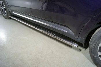 Пороги овальные с проступью 75х42 мм ТСС Тюнинг KIA Carnival KA4 минивэн дорестайлинг (2020-2023) (серые)
