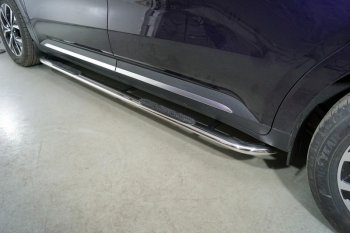 Пороги овальные гнутые с накладкой 75х42 мм KIA Carnival  KA4 (2020-2023) минивэн дорестайлинг (серые)