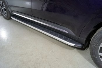 Пороги алюминиевые с пластиковой накладкой ТСС Тюнинг KIA Carnival  KA4 (2020-2023) минивэн дорестайлинг (серые)