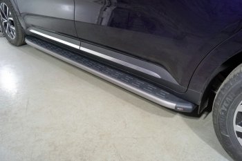 Пороги алюминиевые с пластиковой накладкой ТСС Тюнинг KIA Carnival  KA4 (2020-2023) минивэн дорестайлинг (карбон серые)