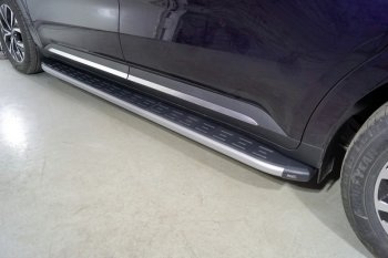 Пороги алюминиевые с пластиковой накладкой, ТСС Тюнинг KIA Carnival  KA4 (2020-2023) минивэн дорестайлинг (карбон серебро)