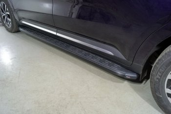 Пороги алюминиевые с пластиковой накладкой ТСС Тюнинг KIA Carnival  KA4 (2020-2023) минивэн дорестайлинг (карбон черные)