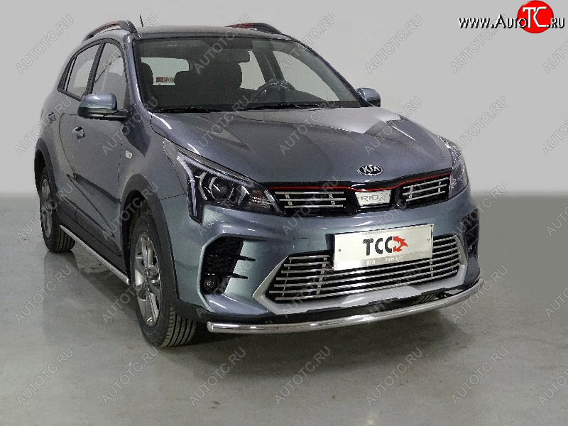 11 899 р. Защита передняя нижняя длинная 42,4 мм ТСС Тюнинг  KIA Rio  X (2020-2025) рестайлинг (нержавейка)  с доставкой в г. Кемерово