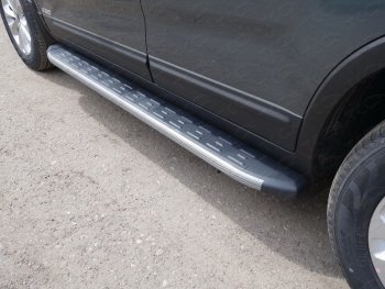 Пороги алюминиевые с пластиковой накладкой, ТСС Тюнинг KIA Sorento ( XM,  UM/Prime) (2012-2020) рестайлинг, дорестайлинг (карбон серые)