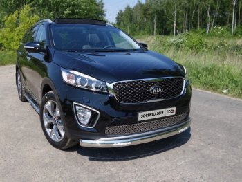 Защита переднего бампера нижняя овальная с ДХО 75х42 мм ТСС Тюнинг KIA Sorento UM/Prime дорестайлинг (2014-2018) (нержавейка)