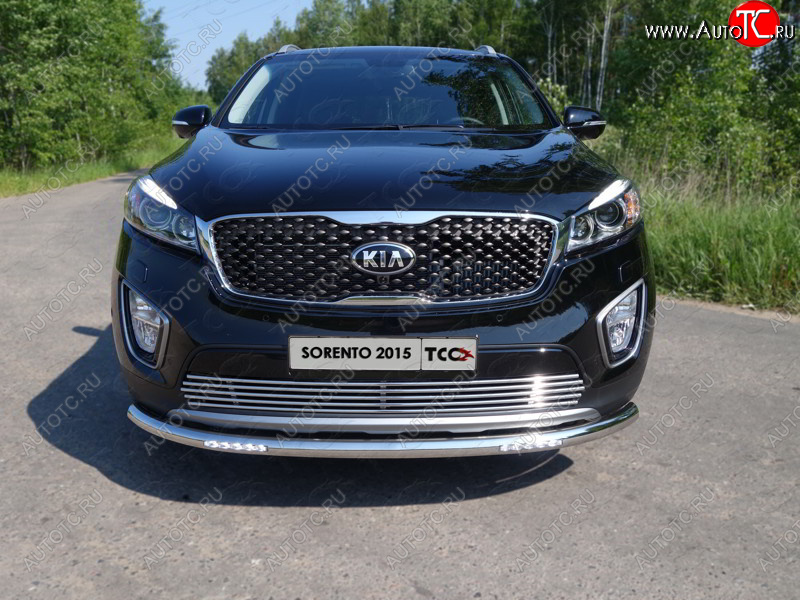 7 349 р. Декоративная вставка переднего бампера ТСС Тюнинг KIA Sorento UM/Prime дорестайлинг (2014-2018) (d 12 мм)  с доставкой в г. Кемерово