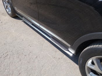 Пороги овальные с накладкой 75х42 мм ТСС Тюнинг KIA Sorento  UM/Prime (2014-2018) дорестайлинг (серые)