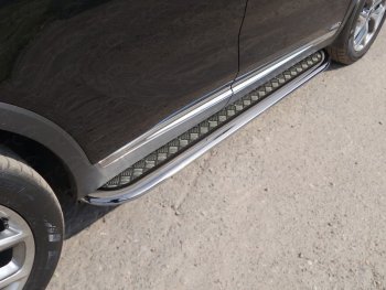 Пороги с площадкой 75х42 мм Prime ТСС Тюнинг KIA Sorento UM/Prime рестайлинг (2018-2020) (серые)