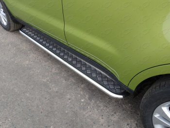 Пороги с площадкой 42,4 мм ТСС Тюнинг KIA Soul PS дорестайлинг (2014-2016) (серые)