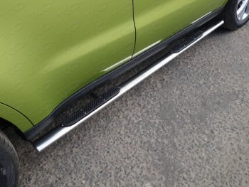 Пороги овальные с накладкой 75х42 мм ТСС Тюнинг KIA Soul PS дорестайлинг (2014-2016) (серые)