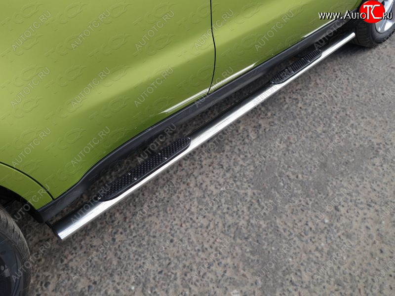 29 749 р. Пороги овальные с накладкой 75х42 мм ТСС Тюнинг KIA Soul PS дорестайлинг (2014-2016) (серые)  с доставкой в г. Кемерово