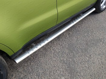 Пороги овальные с проступью 75х42 мм ТСС Тюнинг KIA Soul PS дорестайлинг (2014-2016) (серые)