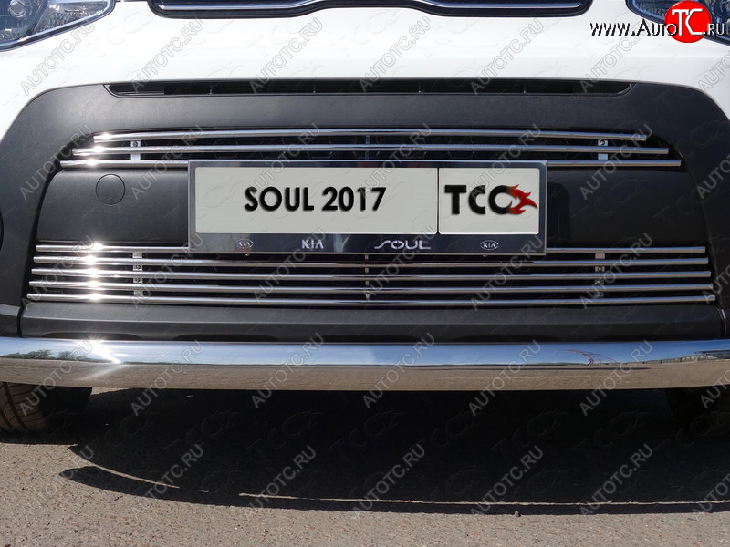 2 899 р. Декоративная вставка переднего бампера ТСС Тюнинг  KIA Soul  PS (2017-2019) рестайлинг (d 12 мм)  с доставкой в г. Кемерово