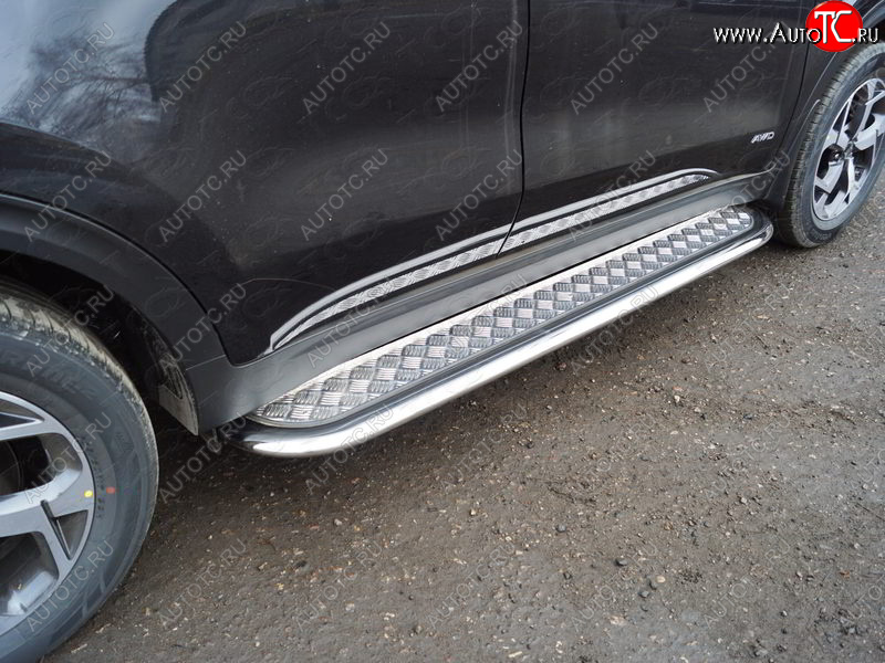 42 699 р. Пороги с площадкой 75х42 мм ТСС Тюнинг  KIA Sportage  4 QL (2018-2022) рестайлинг (серые)  с доставкой в г. Кемерово