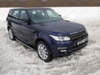 Пороги алюминиевые с пластиковой накладкой, ТСС Тюнинг Land Rover Range Rover Sport  2 L494 (2013-2017) дорестайлинг (карбон серебро)