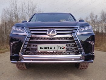 Защита переднего бампера нижняя двойная 60,3*50,8 мм кроме F-Sport ТСС Тюнинг Lexus LX450d J200 2-ой рестайлинг (2015-2022) (нержавейка)