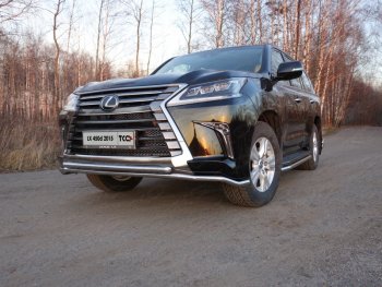 Защита переднего бампера нижняя двойная 42,4*42,4 мм кроме F-Sport ТСС Тюнинг Lexus LX450d J200 2-ой рестайлинг (2015-2022) (нержавейка)