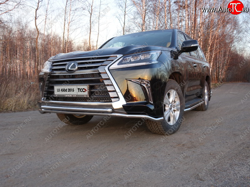 27 599 р. Защита переднего бампера нижняя двойная 42,4*42,4 мм кроме F-Sport ТСС Тюнинг Lexus LX450d J200 2-ой рестайлинг (2015-2022) (нержавейка)  с доставкой в г. Кемерово