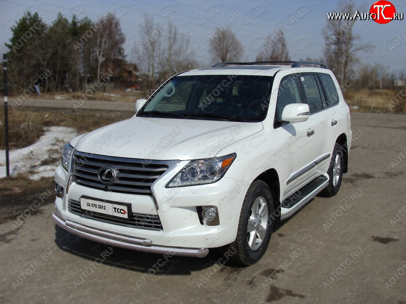 36 299 р. Защита передняя нижняя двойная 76,1*50,8 мм кроме F-Sport Тюнинг  Lexus LX570  J200 (2012-2015) 1-ый рестайлинг (нержавейка)  с доставкой в г. Кемерово