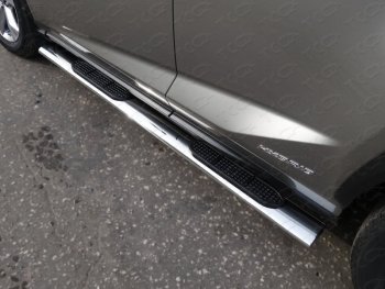Пороги овальные с накладкой 120х60 мм кроме F-Sport ТСС Тюнинг Lexus NX300h  Z10 (2014-2017) дорестайлинг (серые)
