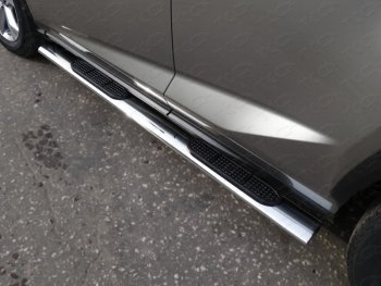 Пороги овальные с накладкой 120х60 мм кроме F-Sport ТСС Тюнинг Lexus NX200T Z10 (2014-2017) (серые)