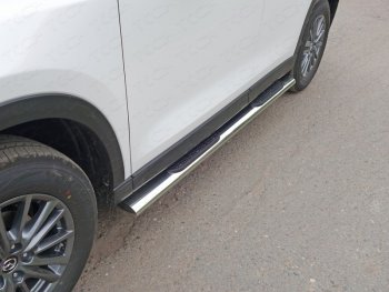 Пороги овальные с накладкой 120х60 мм, ТСС Тюнинг Mazda CX-5 KE дорестайлинг (2011-2014) (серые)