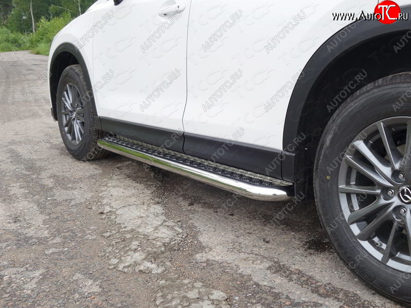 34 799 р. Пороги с площадкой 60,3 мм ТСС Тюнинг  Mazda CX-5  KE (2011-2014) дорестайлинг (серые)  с доставкой в г. Кемерово