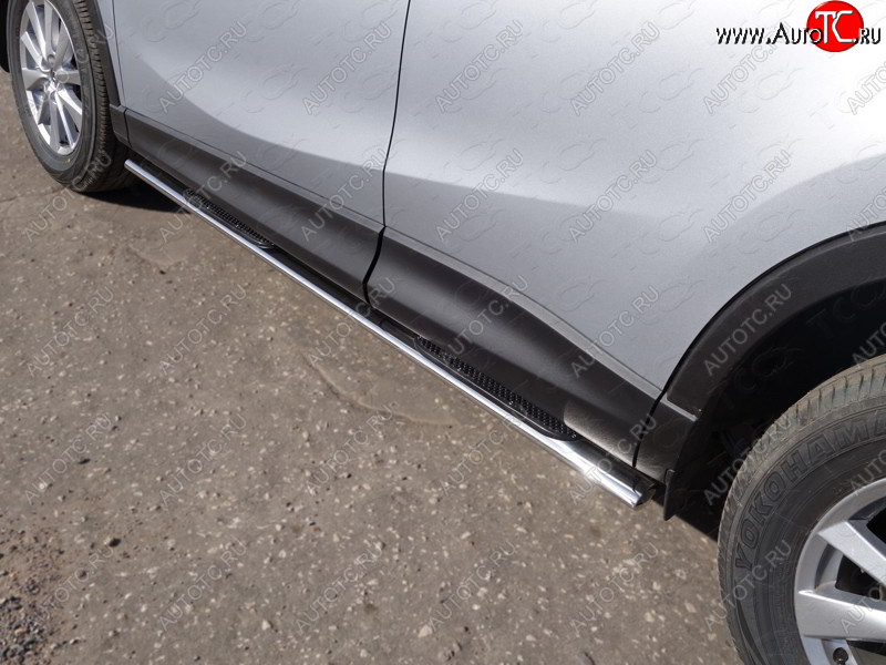 31 399 р. Пороги овальные с накладкой 75х42 мм ТСС Тюнинг Mazda CX-5 KE рестайлинг (2015-2017) (серые)  с доставкой в г. Кемерово