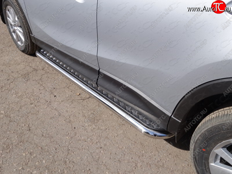 34 799 р. Пороги с площадкой 60,3 мм ТСС Тюнинг  Mazda CX-5  KE (2015-2017) рестайлинг (серые)  с доставкой в г. Кемерово