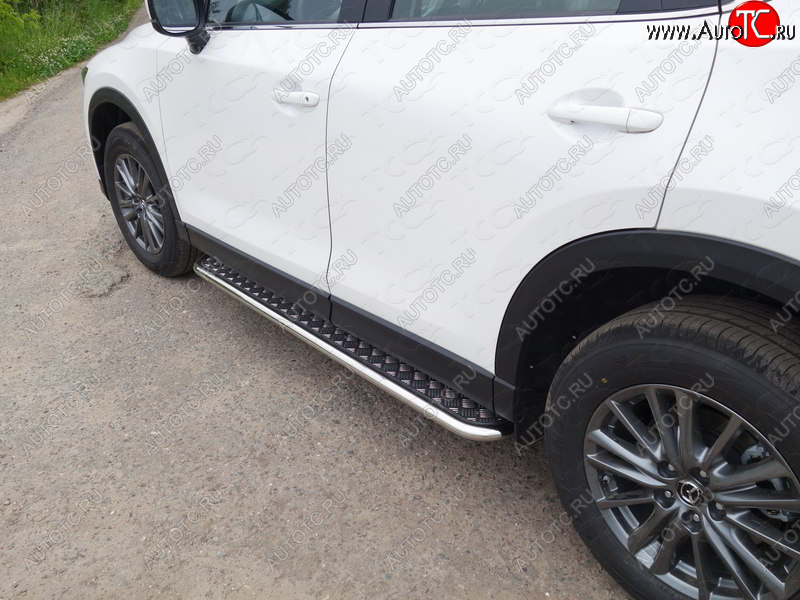 29 999 р. Пороги с площадкой 42,4 мм ТСС Тюнинг  Mazda CX-5  KF (2016-2025) (серые)  с доставкой в г. Кемерово