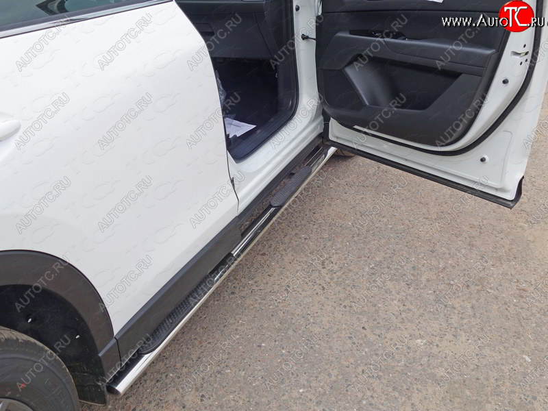 31 399 р. Пороги овальные с накладкой 75х42 мм ТСС Тюнинг  Mazda CX-5  KF (2016-2025) (серые)  с доставкой в г. Кемерово