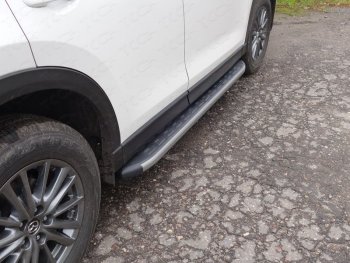 Пороги алюминиевые с пластиковой накладкой, ТСС Тюнинг Mazda CX-5  KF (2016-2025) (карбон серые)