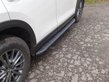 Пороги алюминиевые с пластиковой накладкой ТСС Тюнинг Mazda CX-5  KF (2016-2025) (карбон черные)
