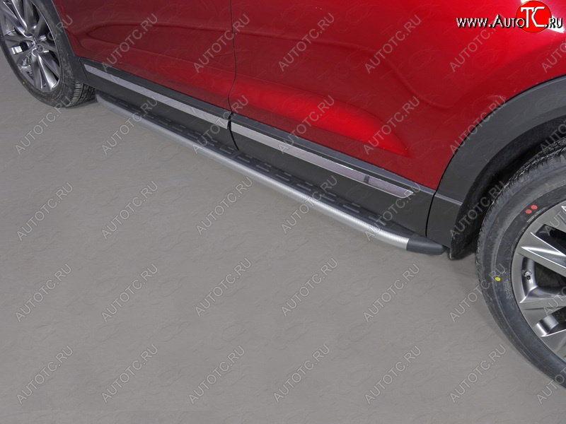 21 999 р. Пороги алюминиевые с пластиковой накладкой, ТСС Тюнинг  Mazda CX-9  TC (2015-2025) дорестайлинг (карбон серебро)  с доставкой в г. Кемерово