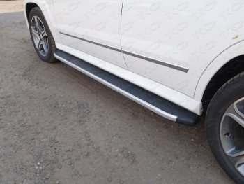 Пороги алюминиевые с пластиковой накладкой ТСС Тюнинг Mercedes-Benz GLK class  X204 (2012-2015) рестайлинг (серые)