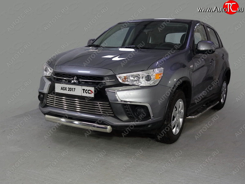 14 349 р. Защита переднего бампера нижняя овальная 75*42 мм ТСС Тюнинг  Mitsubishi ASX (2017-2020) 2-ой рестайлинг (нержавейка)  с доставкой в г. Кемерово