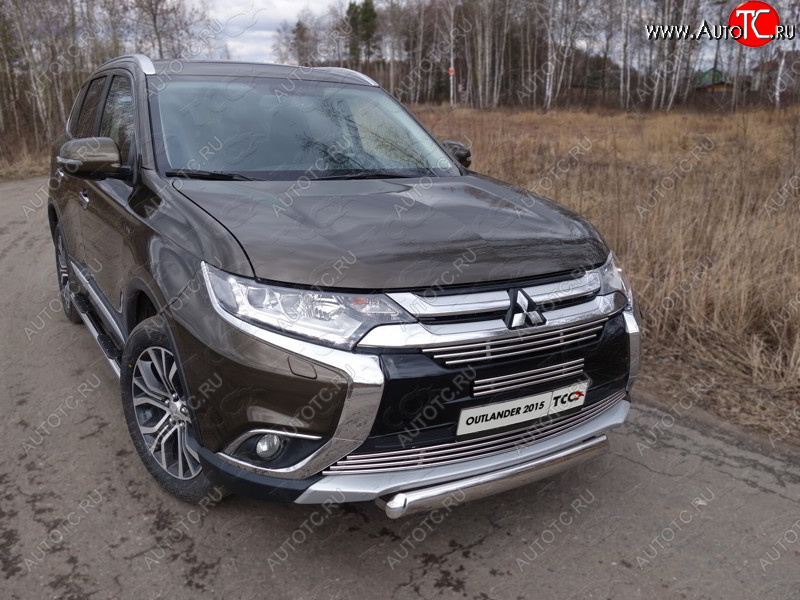 20 699 р. Защита переднего бампера нижняя овальная 75*42 мм ТСС Тюнинг  Mitsubishi Outlander  GF (2015-2018) 2-ой рестайлинг (нержавейка)  с доставкой в г. Кемерово