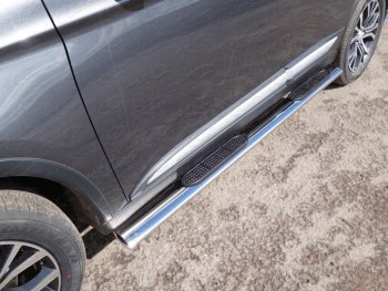 Пороги овальные с накладкой 120х60 мм, ТСС Тюнинг Mitsubishi Outlander GF 2-ой рестайлинг (2015-2018) (серые)