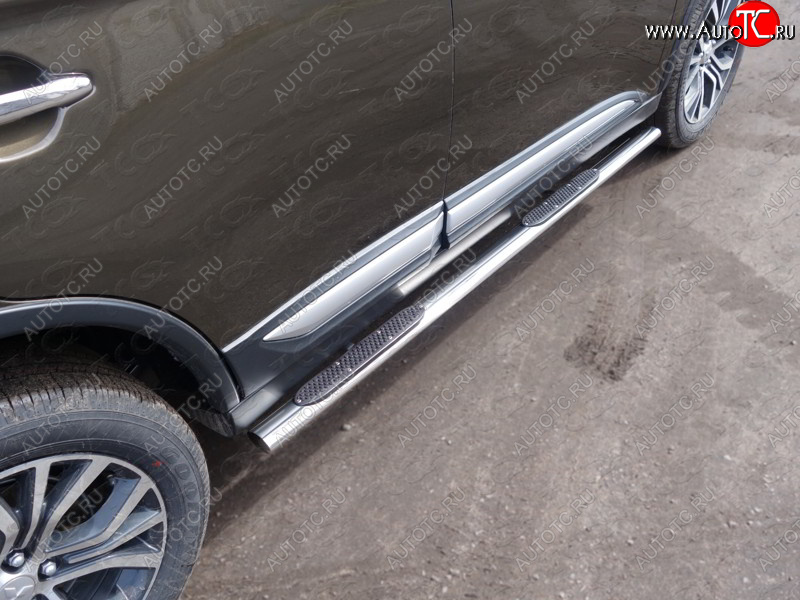 33 999 р. Пороги овальные с накладкой 75х42 мм ТСС Тюнинг  Mitsubishi Outlander  GF (2015-2018) 2-ой рестайлинг (серые)  с доставкой в г. Кемерово