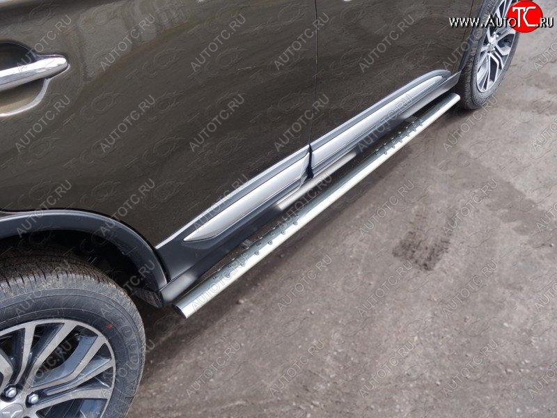 35 999 р. Пороги овальные с проступью 75х42 мм ТСС Тюнинг Mitsubishi Outlander GF 2-ой рестайлинг (2015-2018) (серые)  с доставкой в г. Кемерово