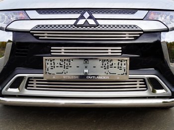 Верхняя декоративная вставка решетки радиатора ТСС Тюнинг Mitsubishi Outlander  GF (2018-2022) 3-ий рестайлинг (d 12 мм)